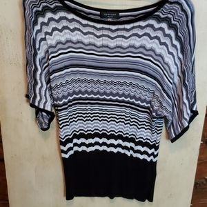 Gray, black and white knit top